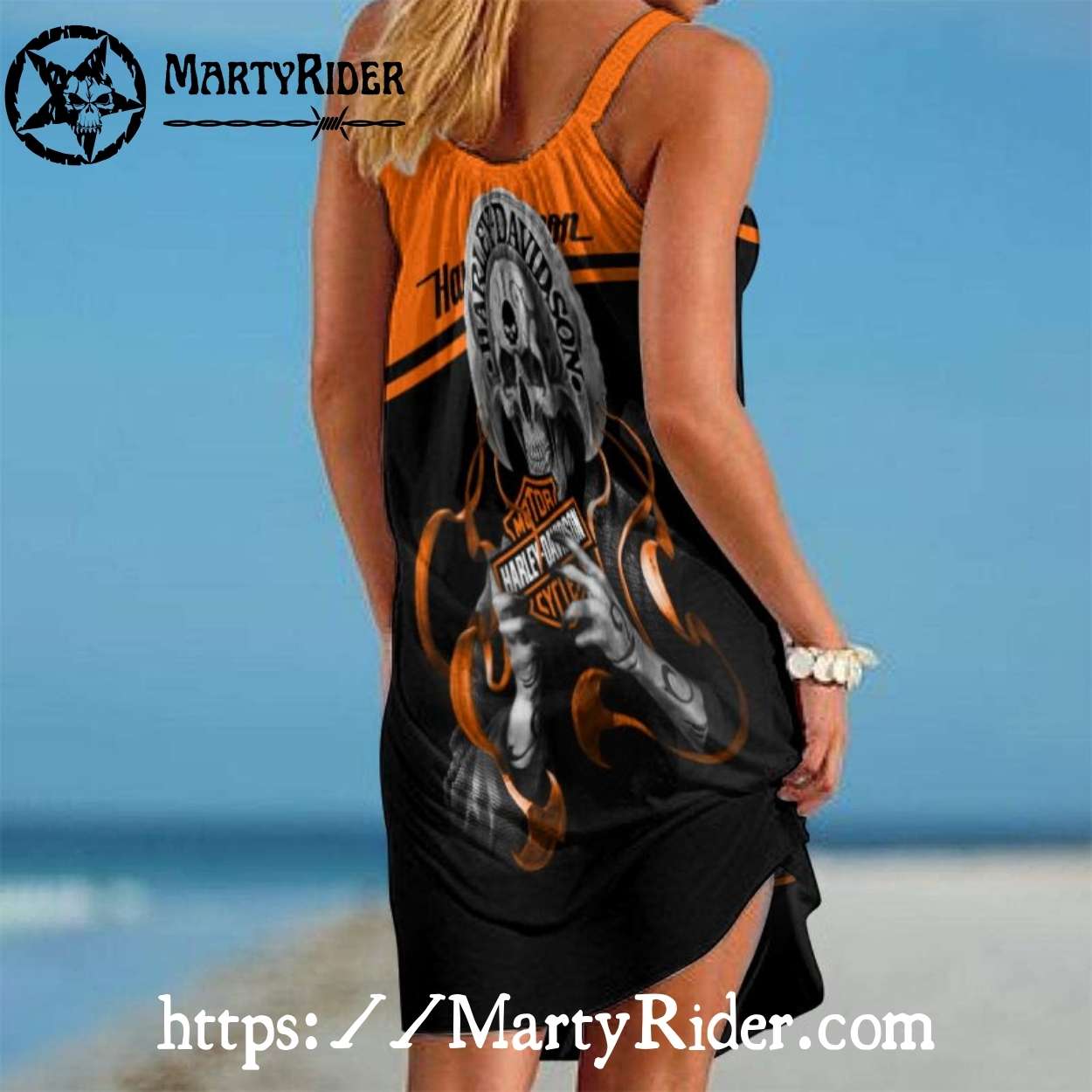 Flaming Skull Harley Davidson Beach Dress Bold Ride Style Flaming Skull Harley Davidson Beach Dress Bold Ride Style