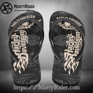 Flaming Skull Harley Davidson Flip Flops Dark Bold