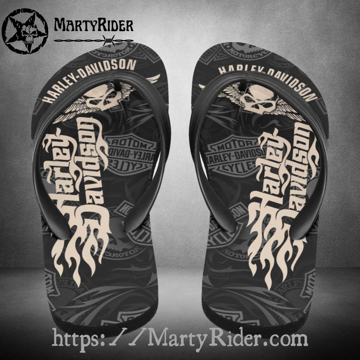 Flaming Skull Harley Davidson Flip Flops Dark Bold Flaming Skull Harley Davidson Flip Flops Dark Bold