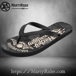 Flaming Skull Harley Davidson Flip Flops Dark Bold