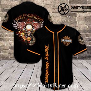Flaming Skull Wings Harley Davidson Baseball Jerseys for Bikers