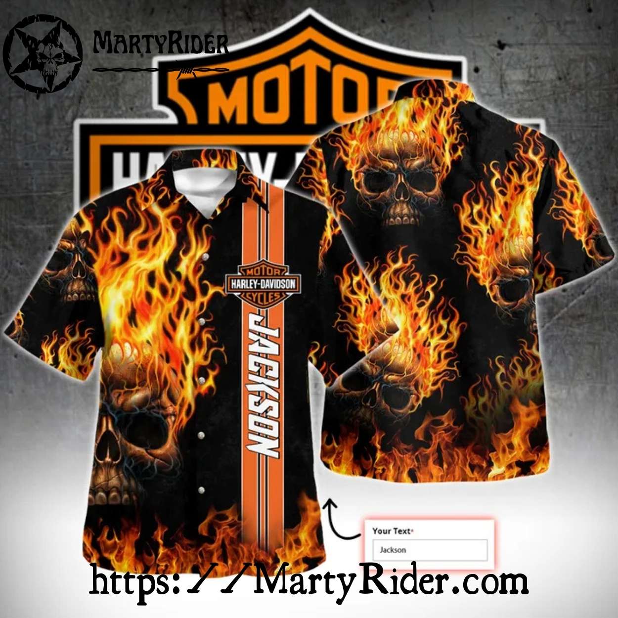 Flaming Skulls All Over Harley Davidson Aloha Shirt Flaming Skulls All Over Harley Davidson Aloha Shirt