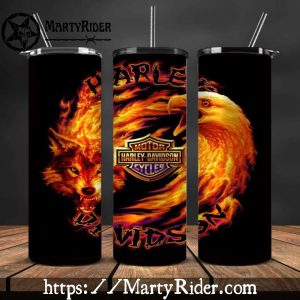 Flaming Wolf And Eagle Harley Davidson Tumblers 20oz