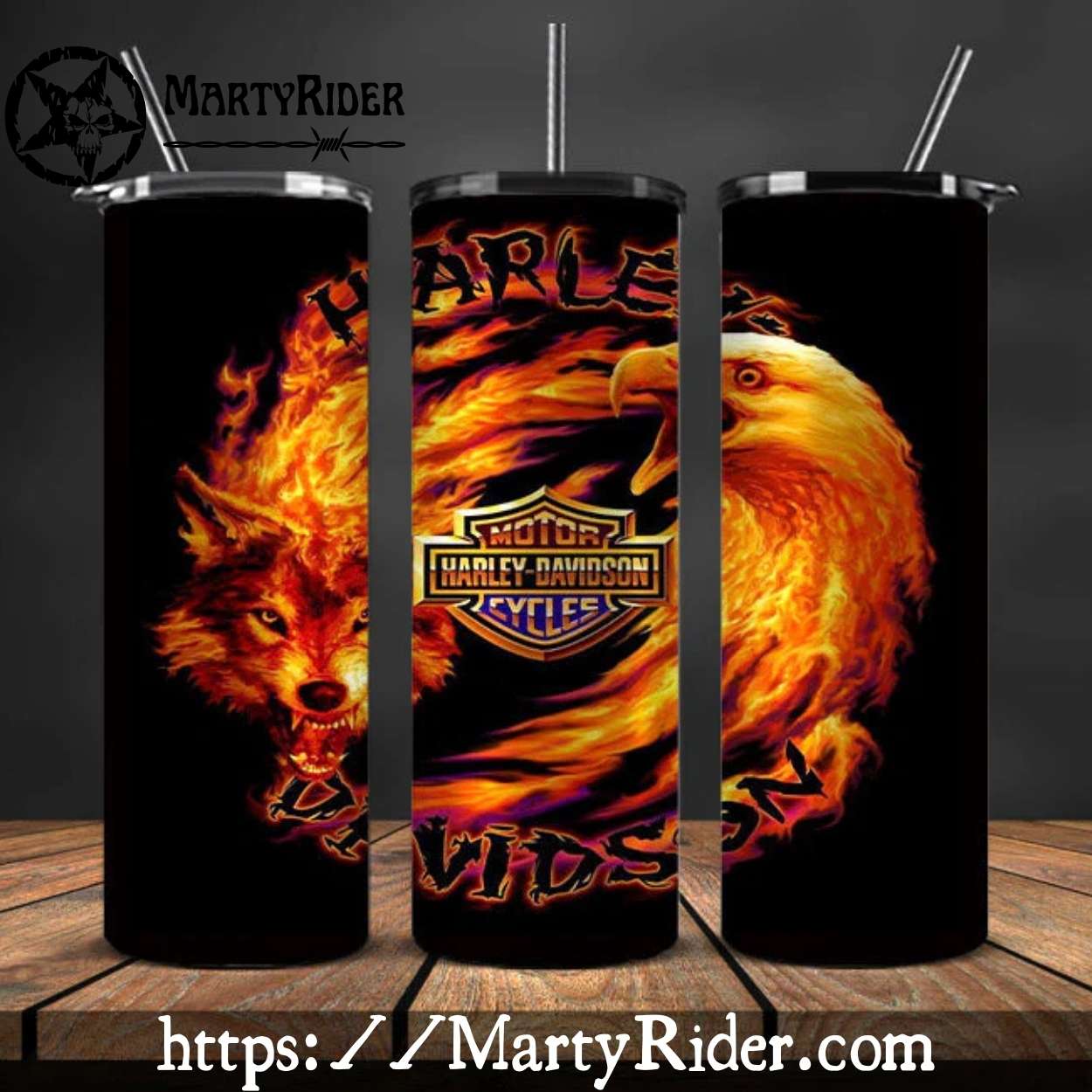 Flaming Wolf And Eagle Harley Davidson Tumblers 20oz Flaming Wolf And Eagle Harley Davidson Tumblers 20oz