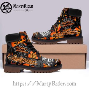 Floral Flame Graphic Harley Davidson Timberland Boots