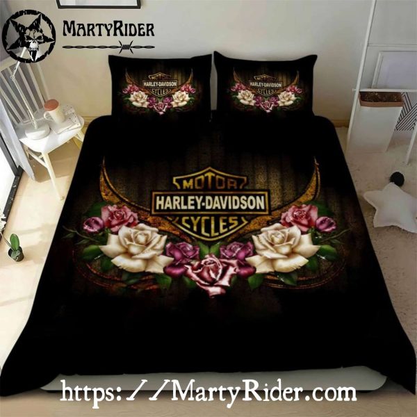 Floral Skull Harley Davidson Bedding Sets Dark Romance