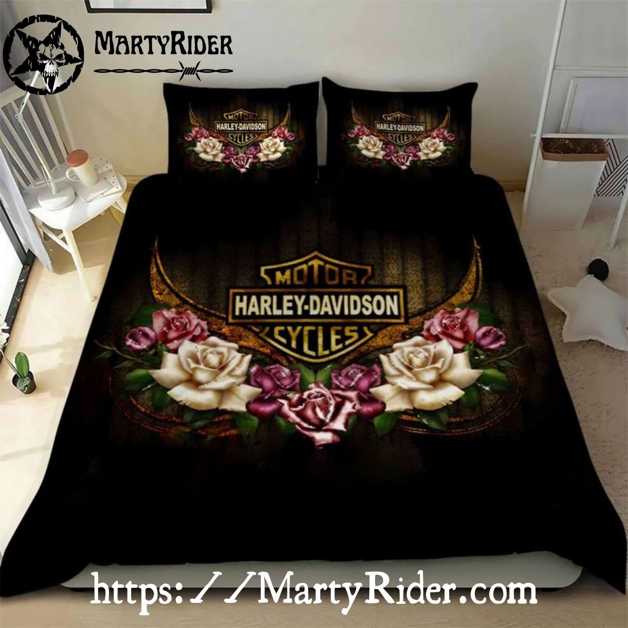Floral Skull Harley Davidson Bedding Sets Dark Romance Floral Skull Harley Davidson Bedding Sets Dark Romance