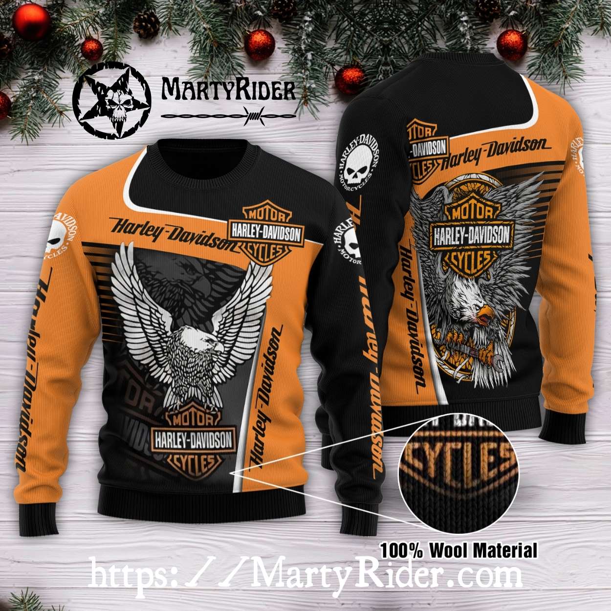 Flying Eagle Harley Davidson Ugly Christmas Sweater Design Flying Eagle Harley Davidson Ugly Christmas Sweater Design
