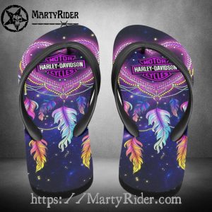 Galaxy Dream Harley Davidson Flip Flops with Feathers