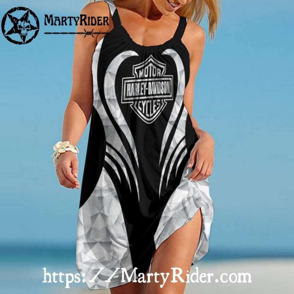 Geometric Black White Harley Davidson Beach Dress