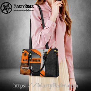 Geometric Orange Harley Davidson Leather Tote for Her