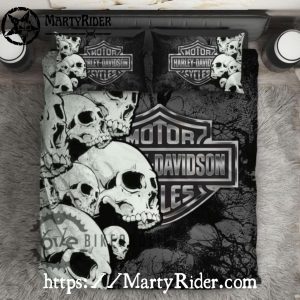 Ghostly Skull Stack Harley Davidson Bedding Set