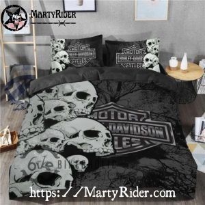 Ghostly Skull Stack Harley Davidson Bedding Set