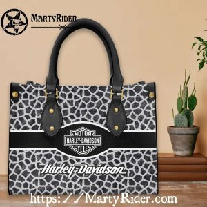Giraffe Print Monochrome Harley Davidson Leather Purse