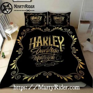 Gold Foil Lettering Harley Davidson Bedding Sets Vintage Look