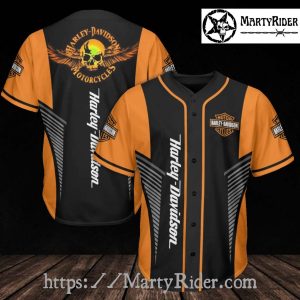 Gold Skull Wing Harley Davidson Baseball Jersey Shirt