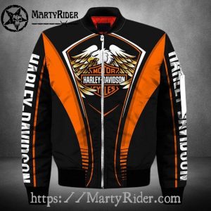 Golden Eagle Crest harley davidson Bomber Jackets black orange