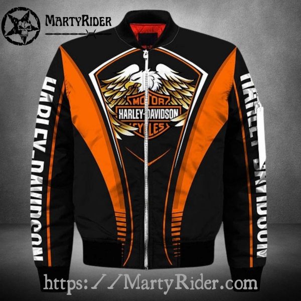 Golden Eagle Crest harley davidson Bomber Jackets black orange