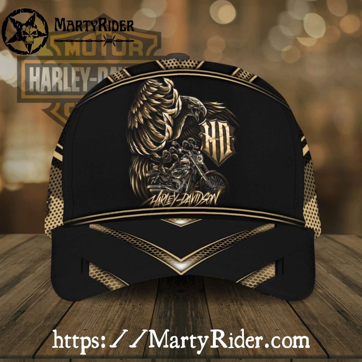 Golden Eagle Rider Harley Davidson Caps – Bold Black Gold Golden Eagle Rider Harley Davidson Caps – Bold Black Gold