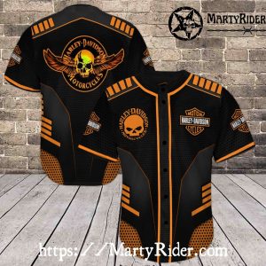 Golden Skull Wings Harley Davidson Baseball Jersey Shirt