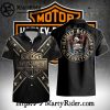Geometric Tribal Harley Davidson Aloha Shirt With Rider Graphic