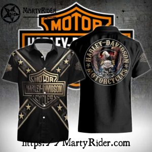 Golden Star Shield Eagle Harley Davidson Aloha Shirt