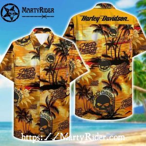 Golden Sunset Palms Harley Davidson Aloha Shirt