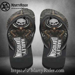 Gothic Emblem Harley Davidson Flip Flops Baroque Skull