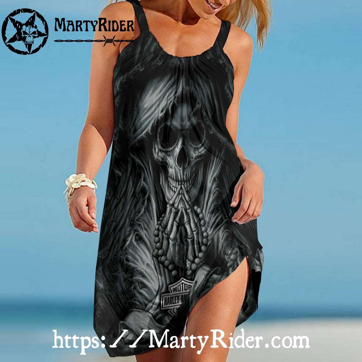 Gothic Skull Harley Davidson Beach Dress Dark Style Gothic Skull Harley Davidson Beach Dress Dark Style
