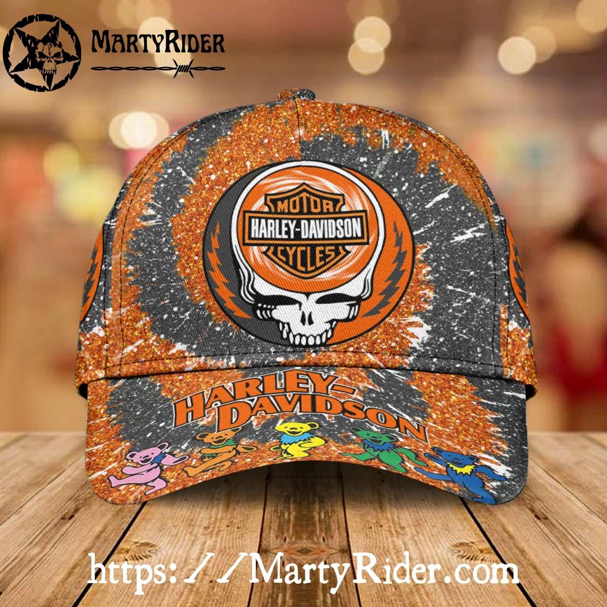 Grateful Skull Harley Davidson Cap Tie-Dye Look Grateful Skull Harley Davidson Cap Tie-Dye Look
