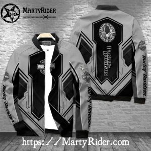 Gray Black Geometric bomber jacket Harley Davidson Style