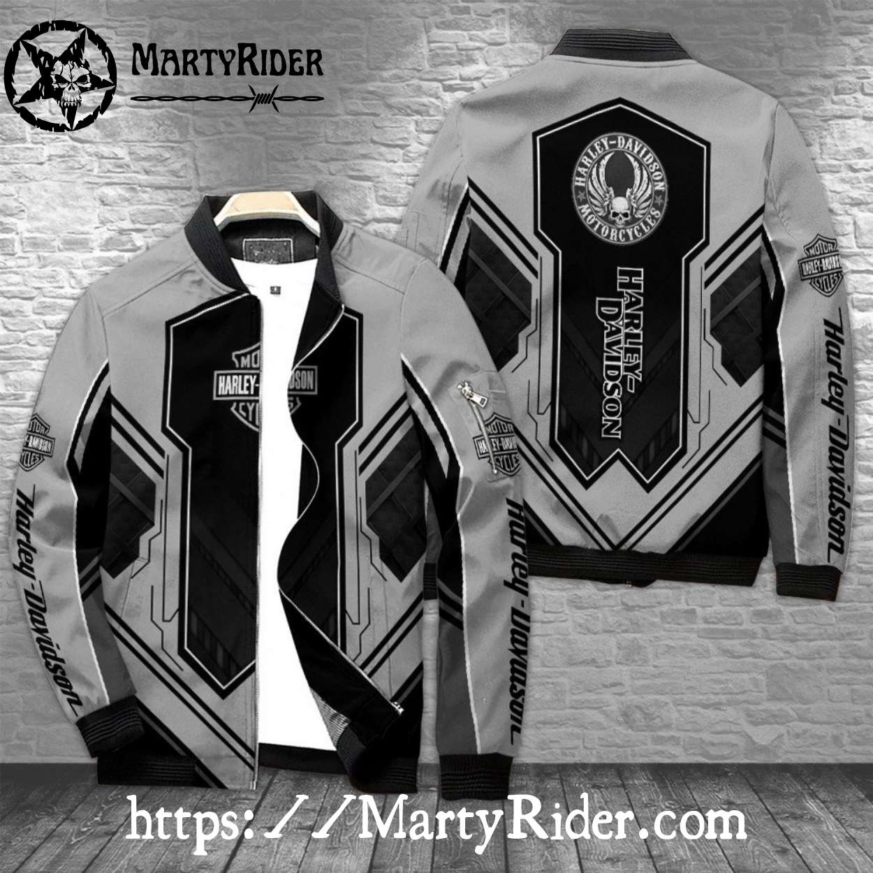 Gray Black Geometric bomber jacket Harley Davidson Style Gray Black Geometric bomber jacket Harley Davidson Style