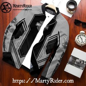 Gray Black Geometric bomber jacket Harley Davidson Style