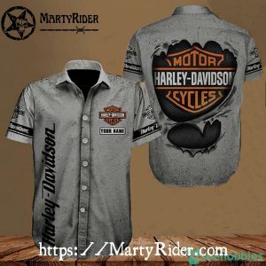 Gray Cracked Metal Harley-Davidson Claw Logo Hawaiian Shirt