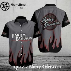 Gray Flames Harley-Davidson Racing Design Hawaiian Shirt