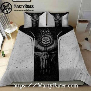 Gray Skull Stripe Harley Davidson Bedding Sets Monochrome