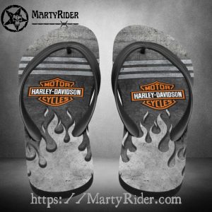 Gray Steel Harley Davidson Flip Flops Flame Burnout