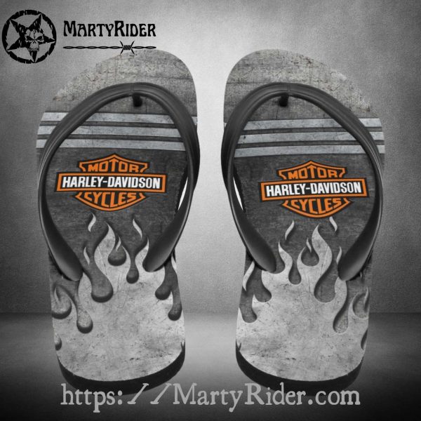 Gray Steel Harley Davidson Flip Flops Flame Burnout