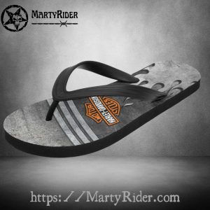 Gray Steel Harley Davidson Flip Flops Flame Burnout