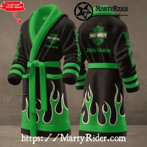 Green Flame Harley Davidson Bathrobes Bold Custom Rider