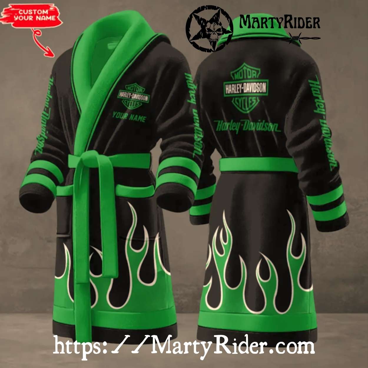 Green Flame Harley Davidson Bathrobes Bold Custom Rider Green Flame Harley Davidson Bathrobes Bold Custom Rider