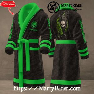 Green Skull Floral Harley Davidson Bathrobes Custom Look