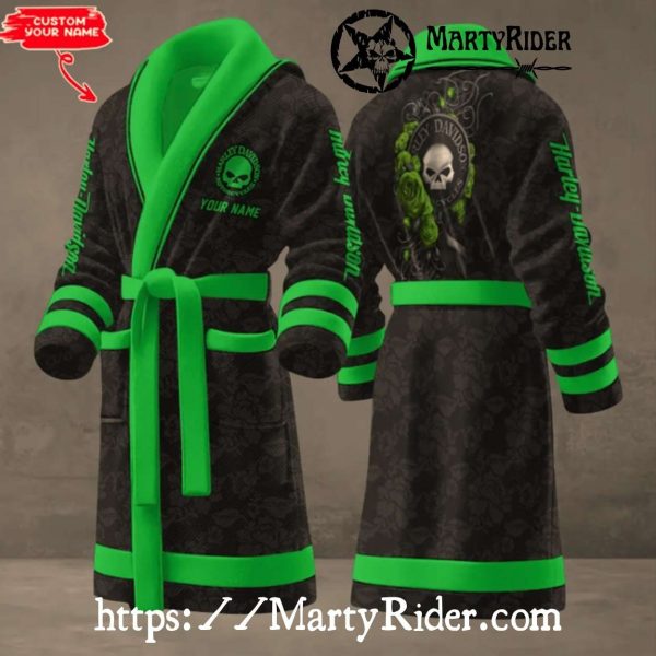 Green Skull Floral Harley Davidson Bathrobes Custom Look