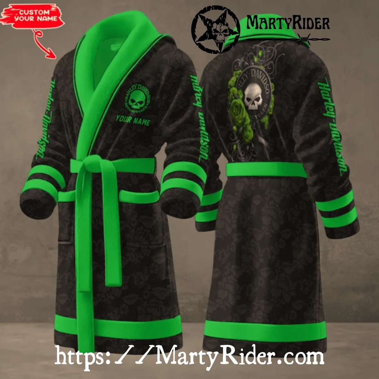 Green Skull Floral Harley Davidson Bathrobes Custom Look Green Skull Floral Harley Davidson Bathrobes Custom Look