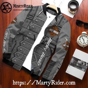Grey Leather Vest Look bomber Harley Davidson Bomber Jacket