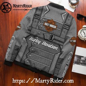 Grey Leather Vest Look bomber Harley Davidson Bomber Jacket
