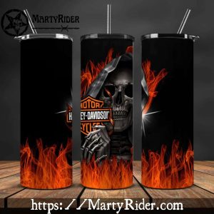 Grim Reaper Fire Flames Harley Davidson Tumblers 20oz