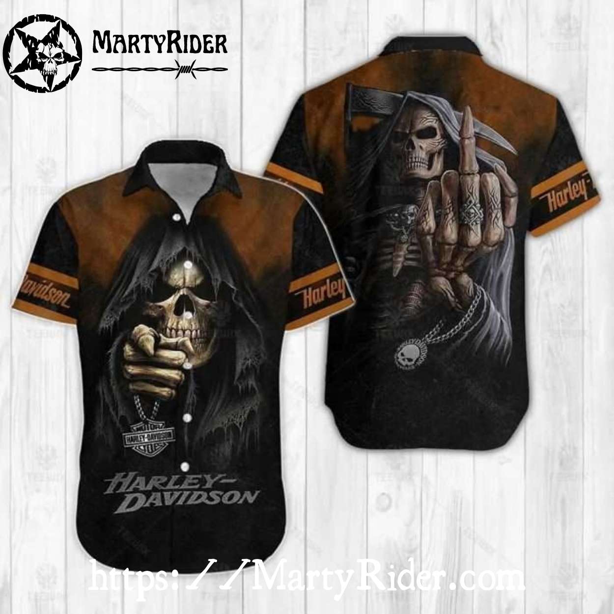 Grim Reaper Harley Davidson Aloha Shirt With Middle Finger Design Grim Reaper Harley Davidson Aloha Shirt With Middle Finger Design