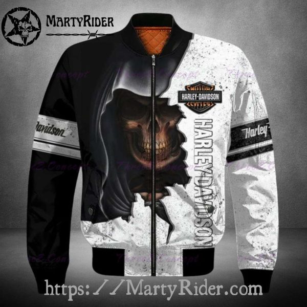 Grim Reaper bomber harley design black and white harley jacket