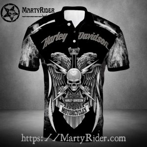 Grim Skull Wings Harley Davidson Polo Shirt with Smoke Art